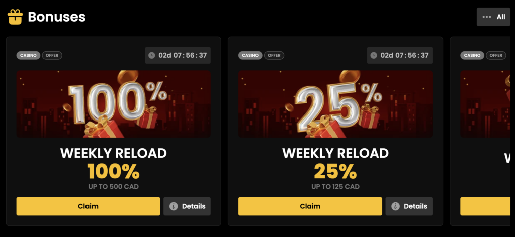 slots city casino reload bonus